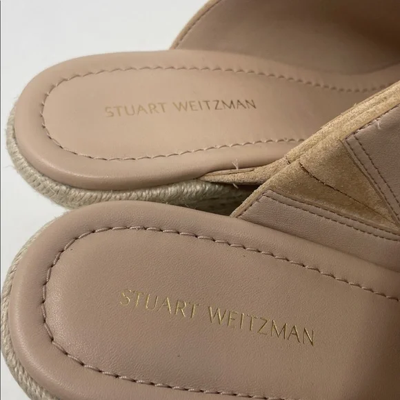 Stuart Weitzman Tan Suede-Like Espadrille Wedge Slip-On Sandals Size 7 - Picture 9 of 15